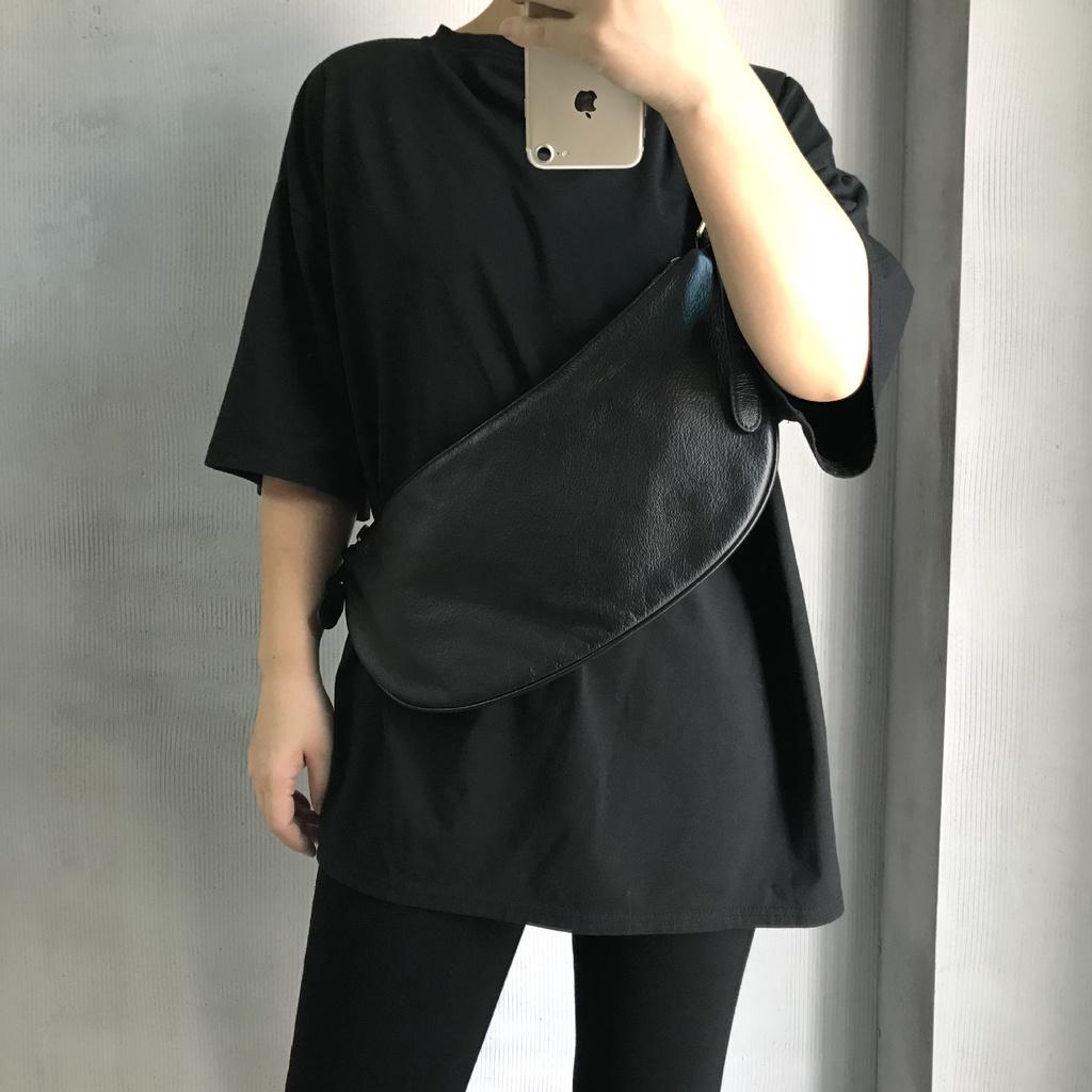 DANDT文藝真皮包真皮女包手工頭層牛皮月亮包月牙包胸包斜挎包(23 JUN CAR)文藝真皮包