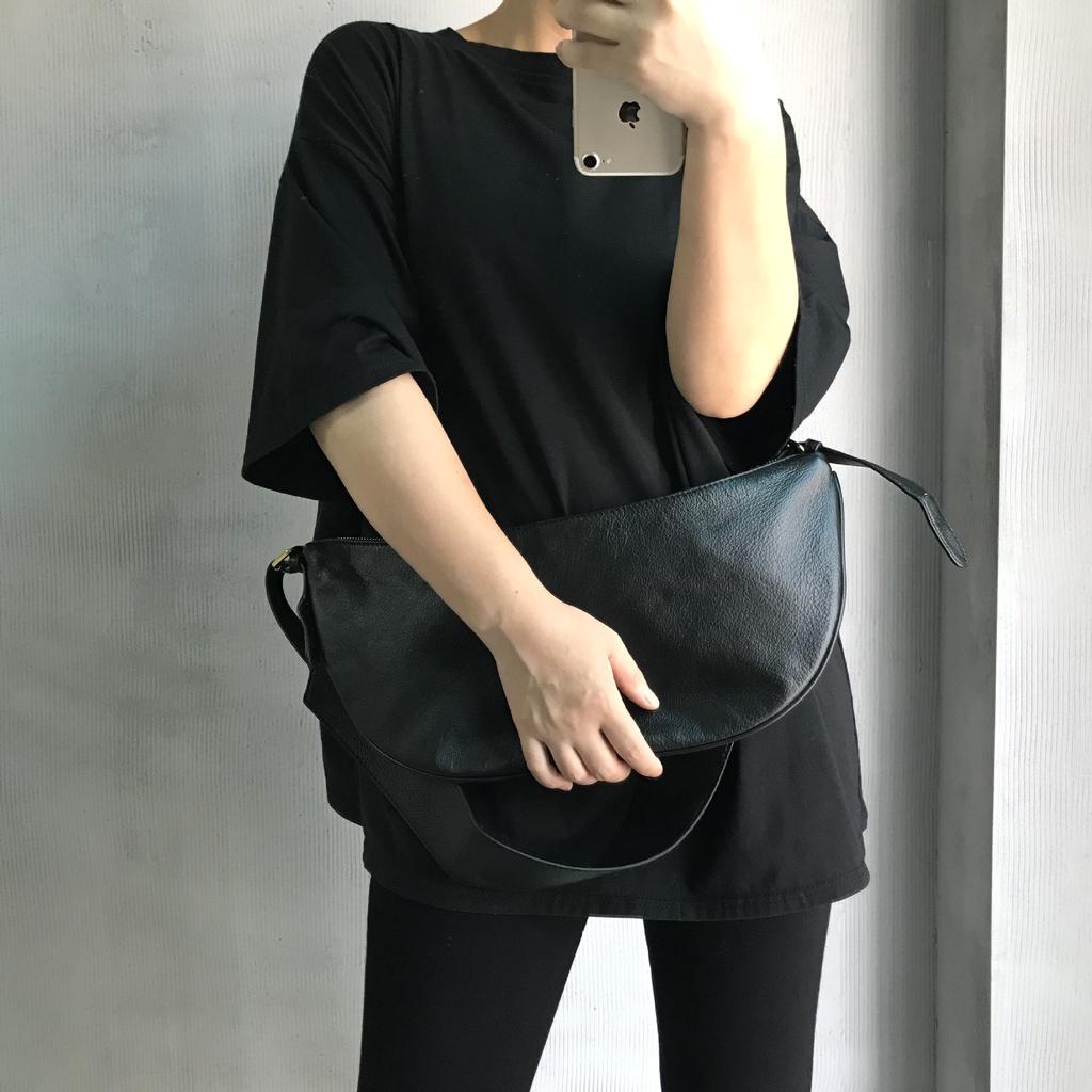 DANDT文藝真皮包真皮女包手工頭層牛皮月亮包月牙包胸包斜挎包(23 JUN CAR)文藝真皮包