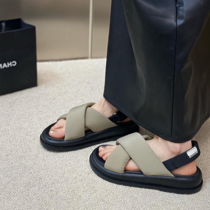 DANDT 厚底交叉帶涼鞋女夏外穿2023新款休閑百搭露趾魔術貼軟底羅馬鞋潮(23 JUN YEL) 華流女鞋