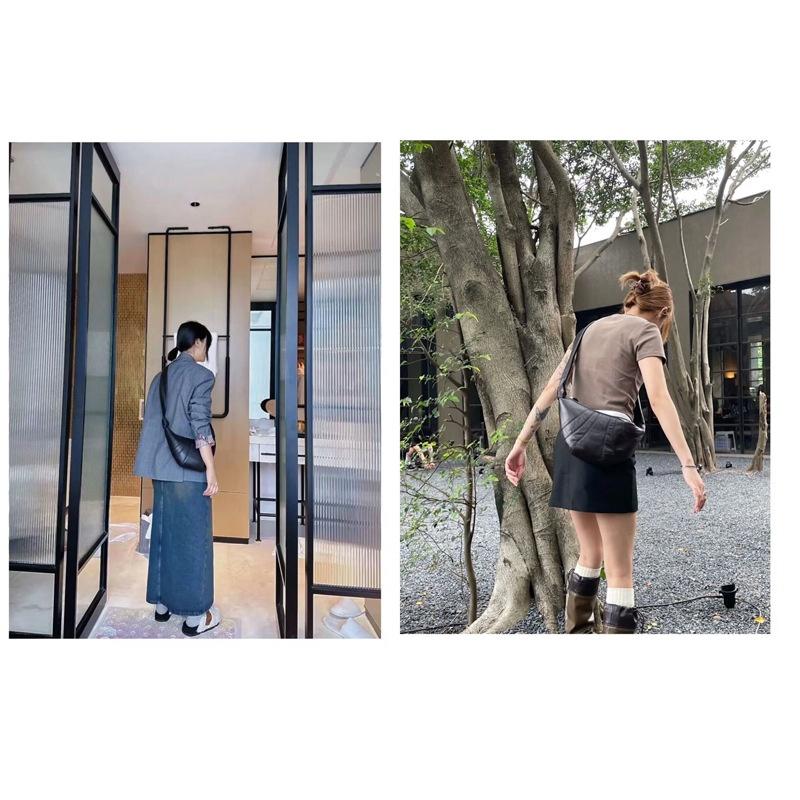 DANDT超輕百搭單品~慵懶隨性~軟糯全羊皮可頌包斜跨真皮牛角包女包(23 JULY THU) 歐美包款