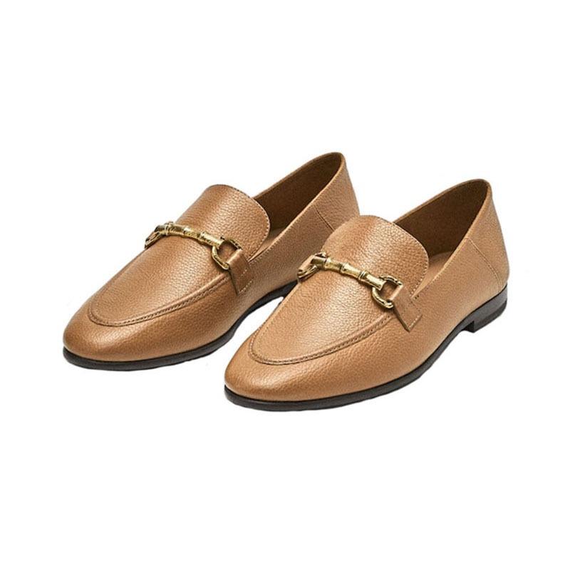 DANDT 2022年春季新品女鞋休閑平底單鞋一腳蹬頭層牛皮樂福鞋一件代發(23 JUN SIN) 外銷女鞋