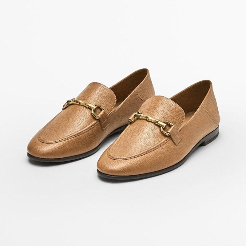 DANDT 2022年春季新品女鞋休閑平底單鞋一腳蹬頭層牛皮樂福鞋一件代發(23 JUN SIN) 外銷女鞋