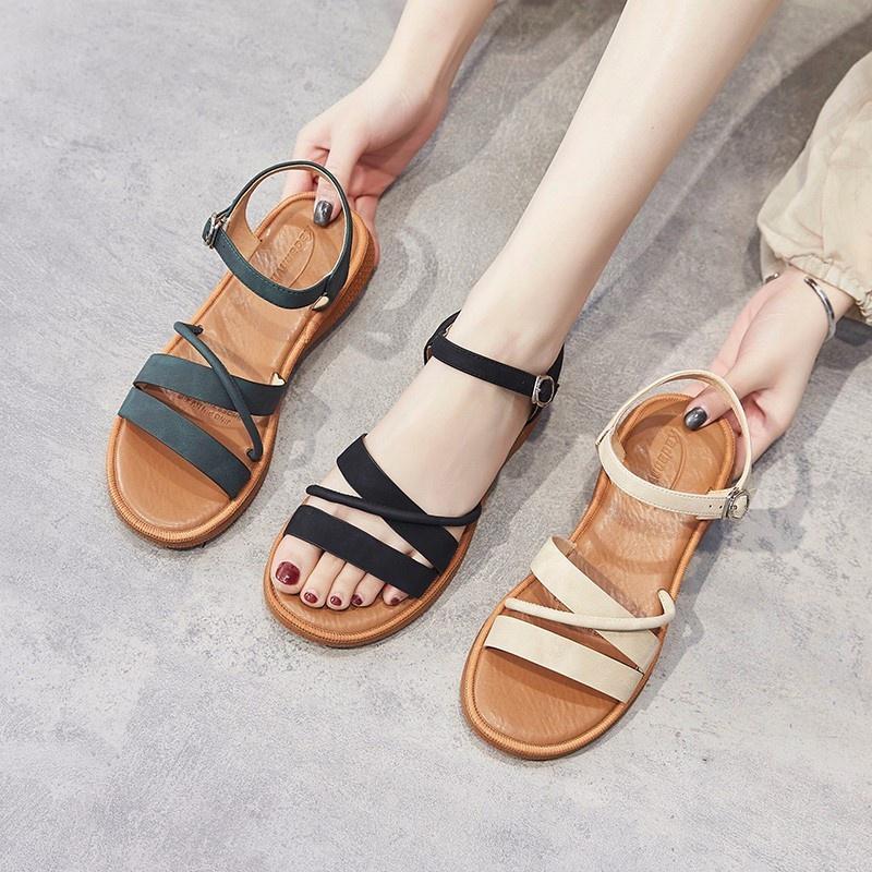 DANDT 軟底羅馬涼鞋女夏平底仙女風2023新款簡約時尚百搭學生 ins潮防滑(23 JUN YEL) 華流女鞋