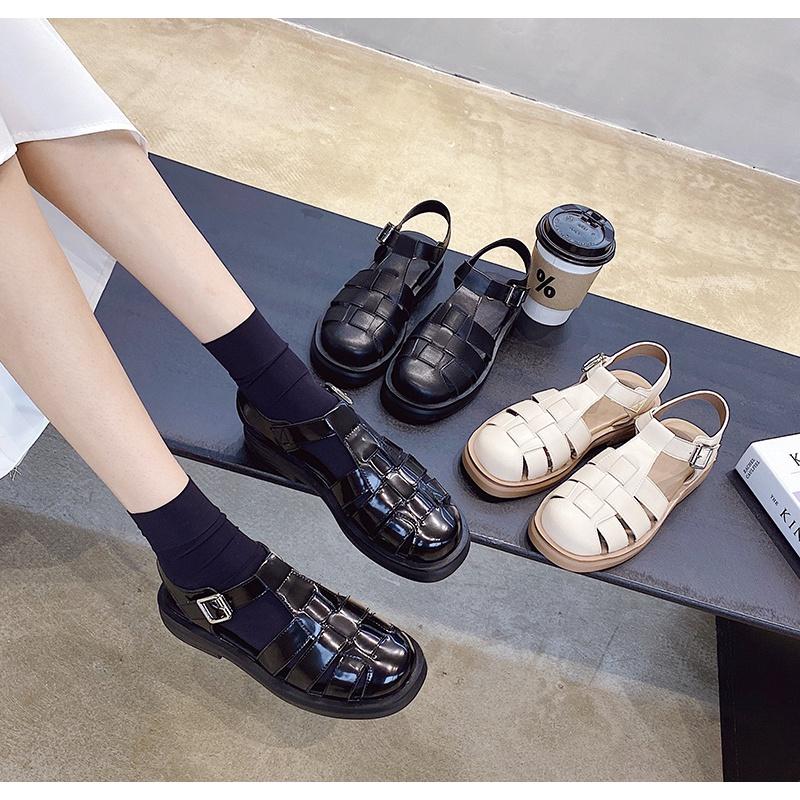 DANDT 真皮厚底羅馬涼鞋女夏2023新款韓國復古學生仙女風ins潮百搭網紅(23 JUN YEL) 華流女鞋