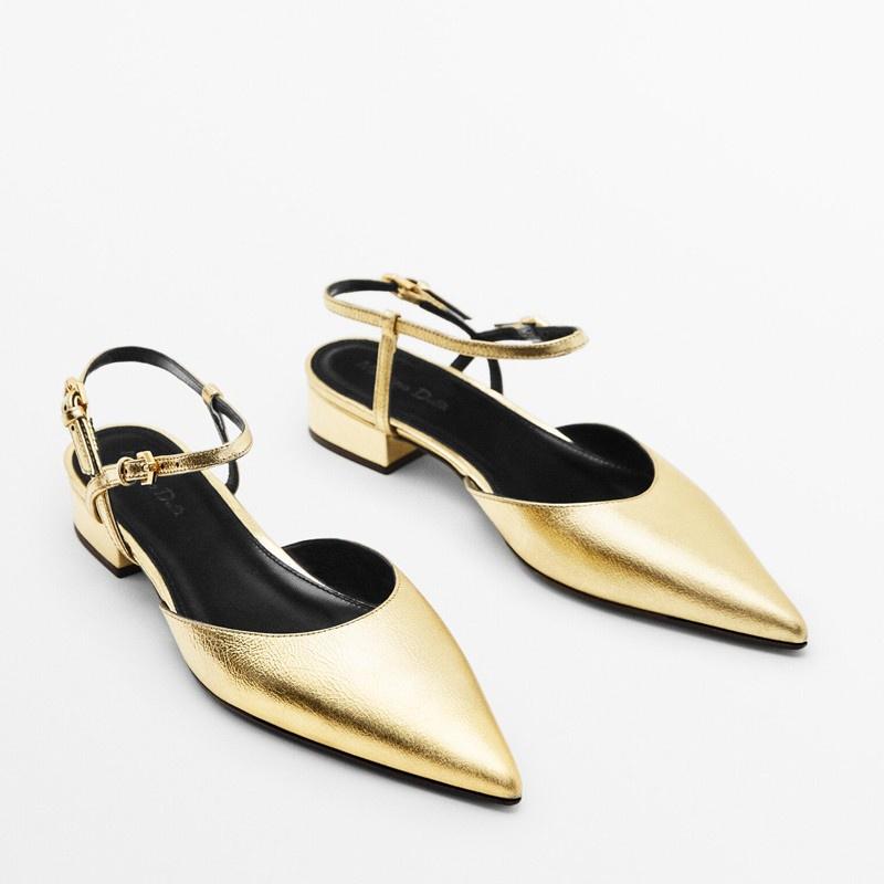 DANDT 夏季新款女鞋牛皮尖頭淺口涼鞋粗跟中跟氣質小高跟包頭鞋(23 JUN SIN) 外銷女鞋