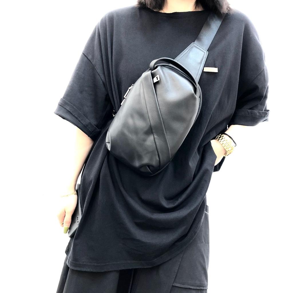DANDT 文藝真皮包手工頭層牛皮胸包馬鞍包單肩包斜挎包男女款式(23 JUN CAR) 文藝真皮包