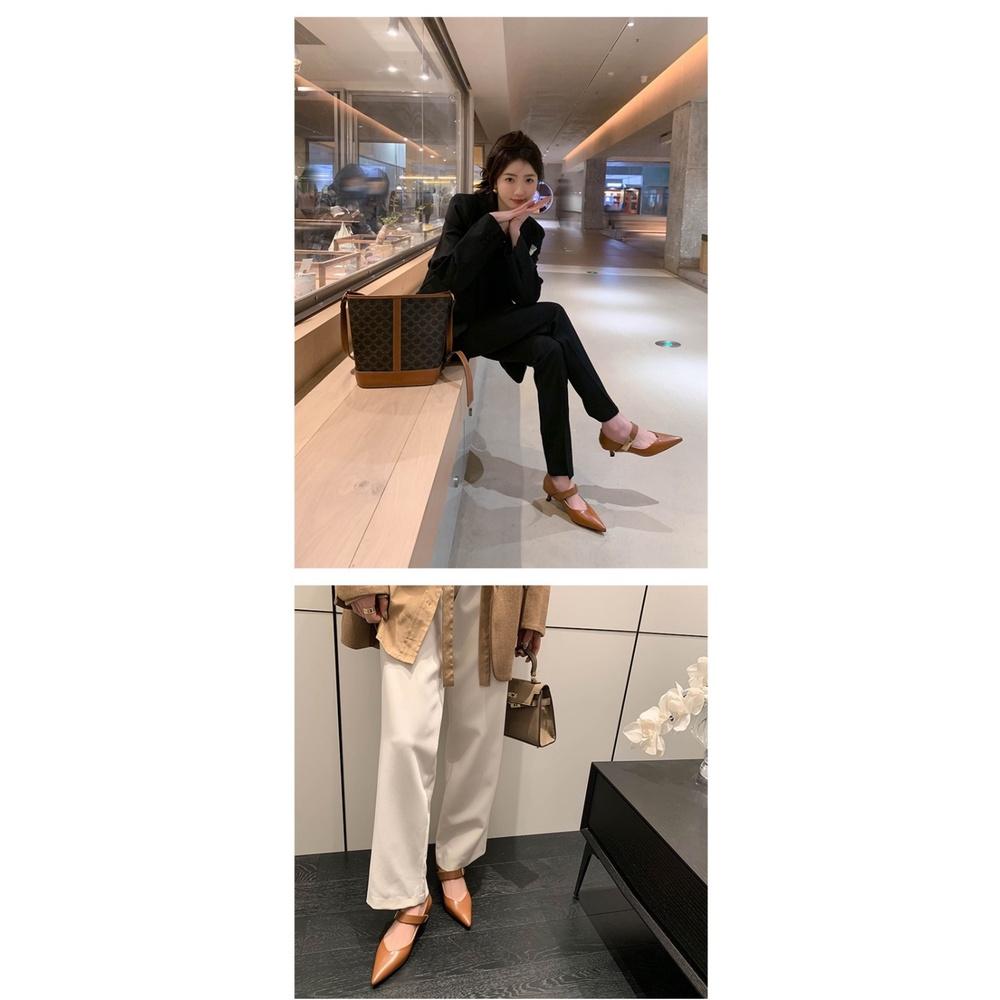 真皮低跟鞋DANDT時尚羊皮一字扣尖頭跟鞋（23 FEB TAI）同風格請在賣場搜尋-歐美女鞋