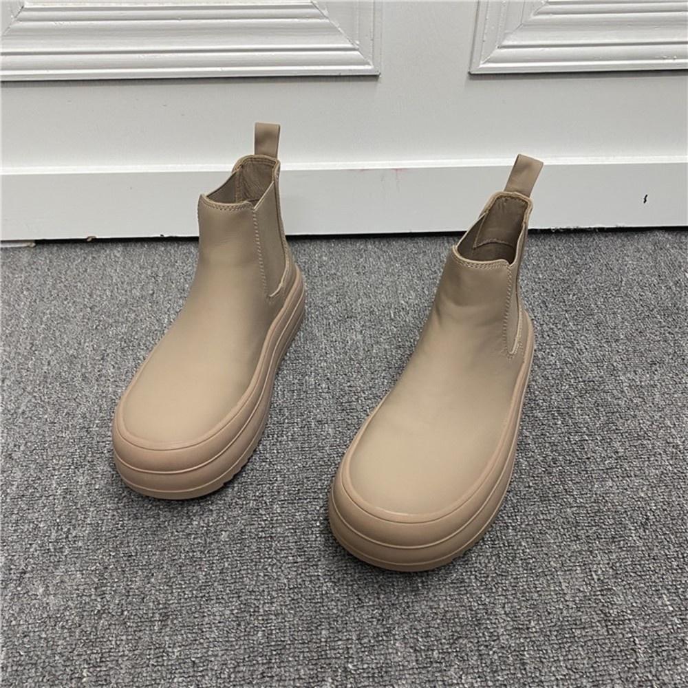 厚底短靴DANDT百搭圓頭真皮鬆緊厚底短靴（22 DEC TA）同風格請在賣場搜尋—華流鞋款