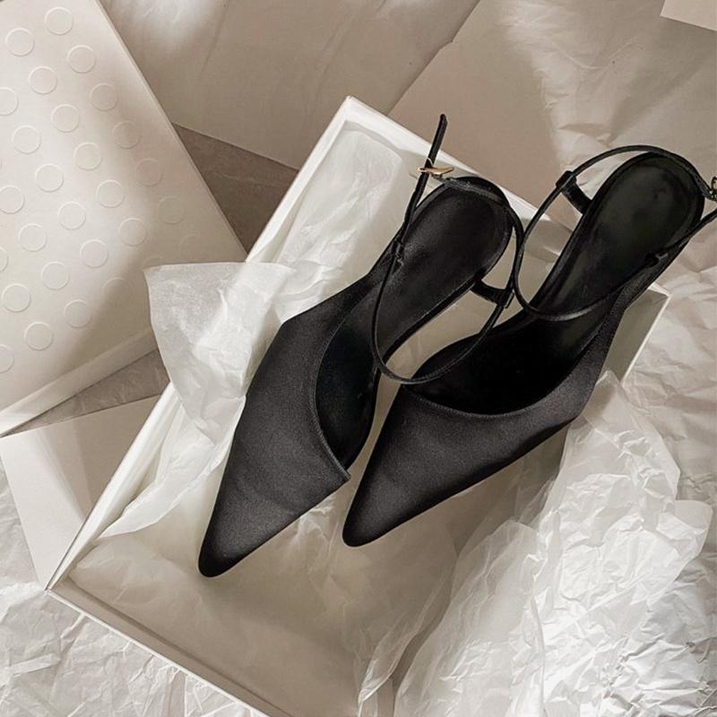 DANDT 綢緞小貓跟優雅尖頭鞋22春夏簡約時尚低跟女士單鞋法式細跟涼鞋女(23 JUL TA NIN)歐美女鞋