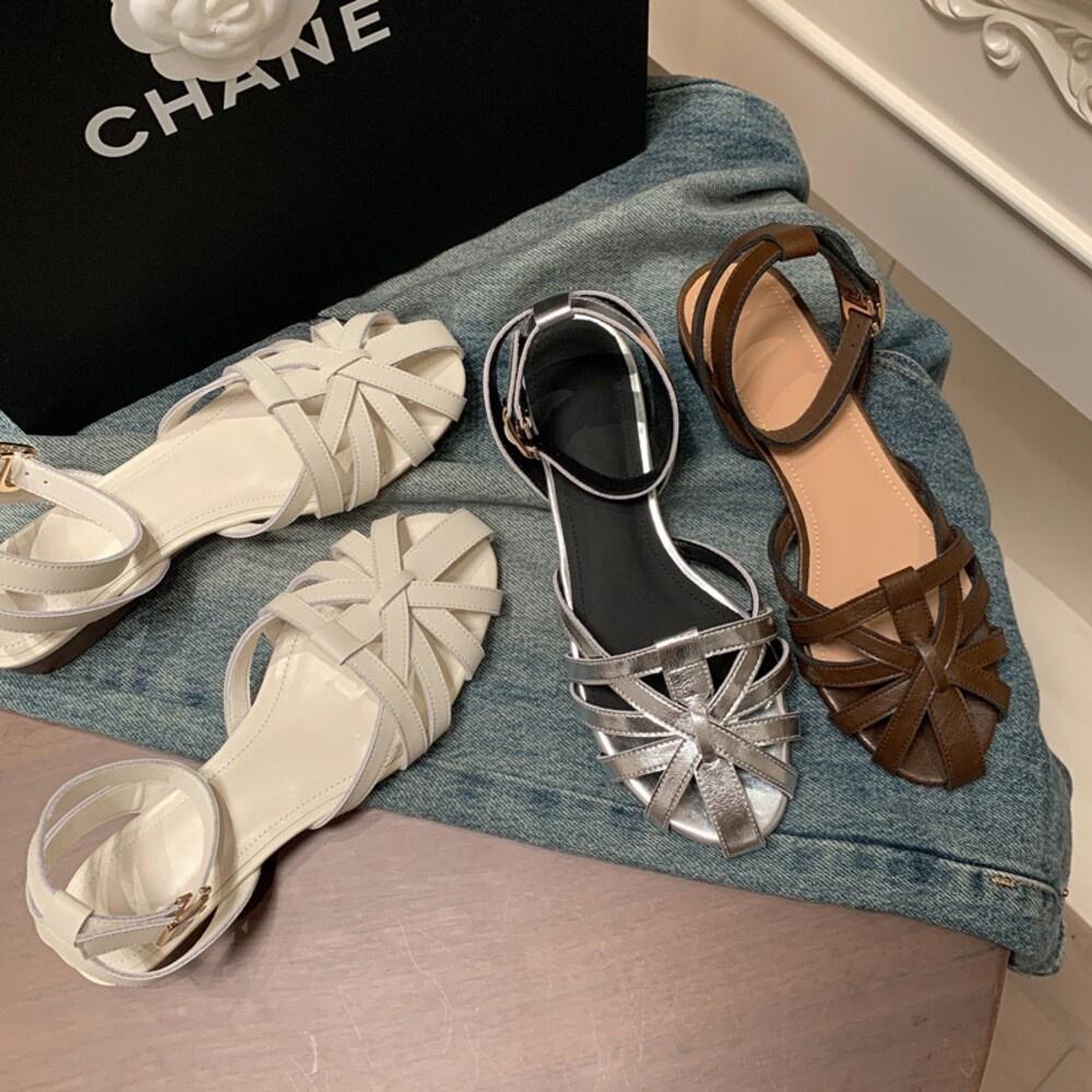 真皮涼鞋DANDT時尚牛皮羅馬鏤空細帶低跟涼鞋（23 APR BHS）同風格請在賣場搜尋-歐美女鞋