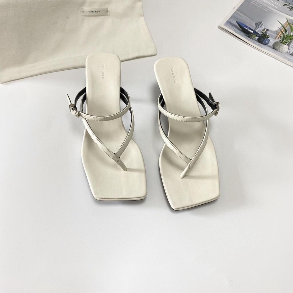 DANDT2023夏季新款方頭細帶貓跟女涼鞋時尚優雅真皮夾趾拖鞋(23 JUL TRA) 外銷女鞋