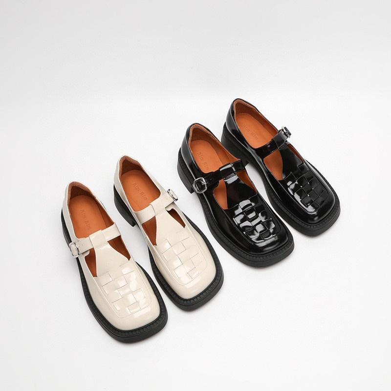 DANDT2023春季新款手工編織真牛皮復古厚底瑪麗珍樂福鞋小眾簡約女單鞋(23 JUL TRA) 外銷女鞋