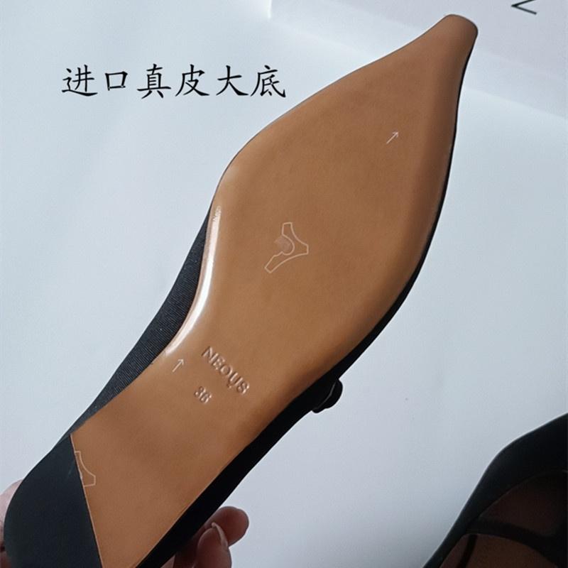 DANDT極簡小眾Neous復古鏤空平底鞋2023春夏新款純色T型松緊帶尖頭單鞋(23 JUL TRA) 外銷女鞋
