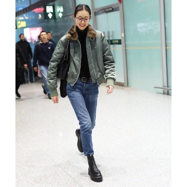 DANDT2022新款前拉鏈短靴厚底真皮圓頭增高切爾西馬丁靴女(23 JUL TRA) 外銷女鞋