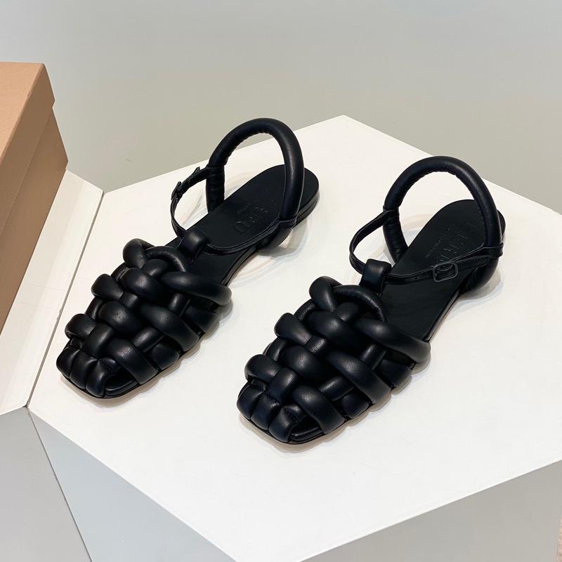 DANDT西班牙小眾雲朵真皮編織涼鞋女復古平底瑪麗珍羅馬漁夫鞋(23 JUL TRA) 外銷女鞋