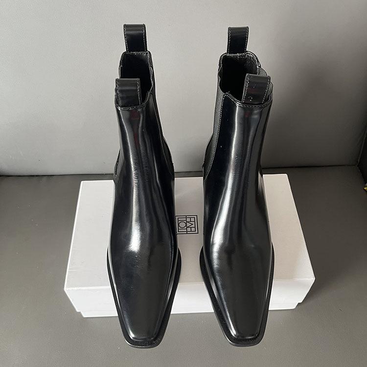 DANDT法式復古短筒中跟切爾西女靴2023新款頭層牛皮百搭休閑簡約短靴(23 SEP TRA) 外銷女鞋