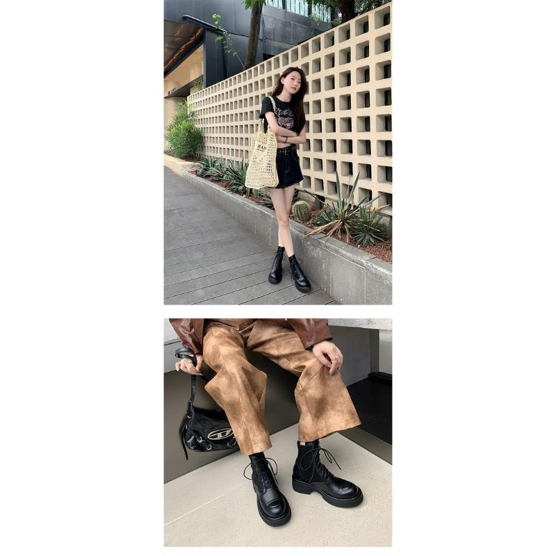 真皮短靴DANDT時尚牛皮繫帶後拉鏈彈力絨短靴（23 OCT SAK)同風格請在賣場搜尋-歐美女鞋
