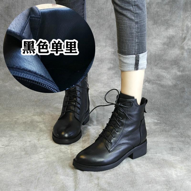 DANDT經典2023真皮短靴中跟馬丁靴單靴系帶圓頭英倫皮靴拉鏈時裝女靴子(23 DEC TSU) 歐美女鞋