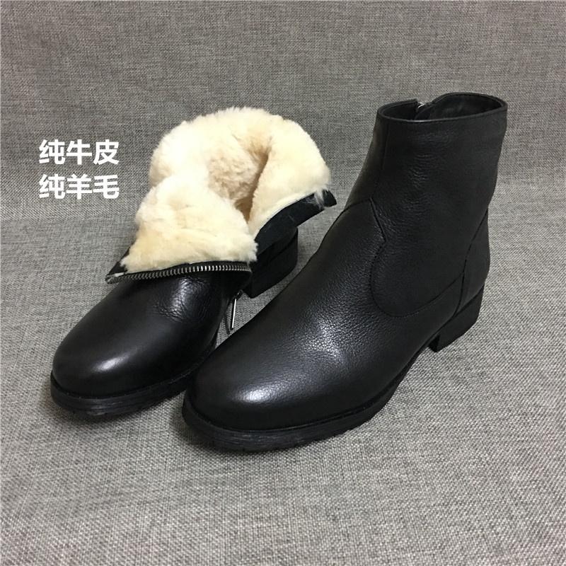 DANDT外貿皮毛一體雪地靴女真皮加厚加絨短靴頭層牛皮防滑厚底毛毛(23 DEC TRA) 外銷女鞋