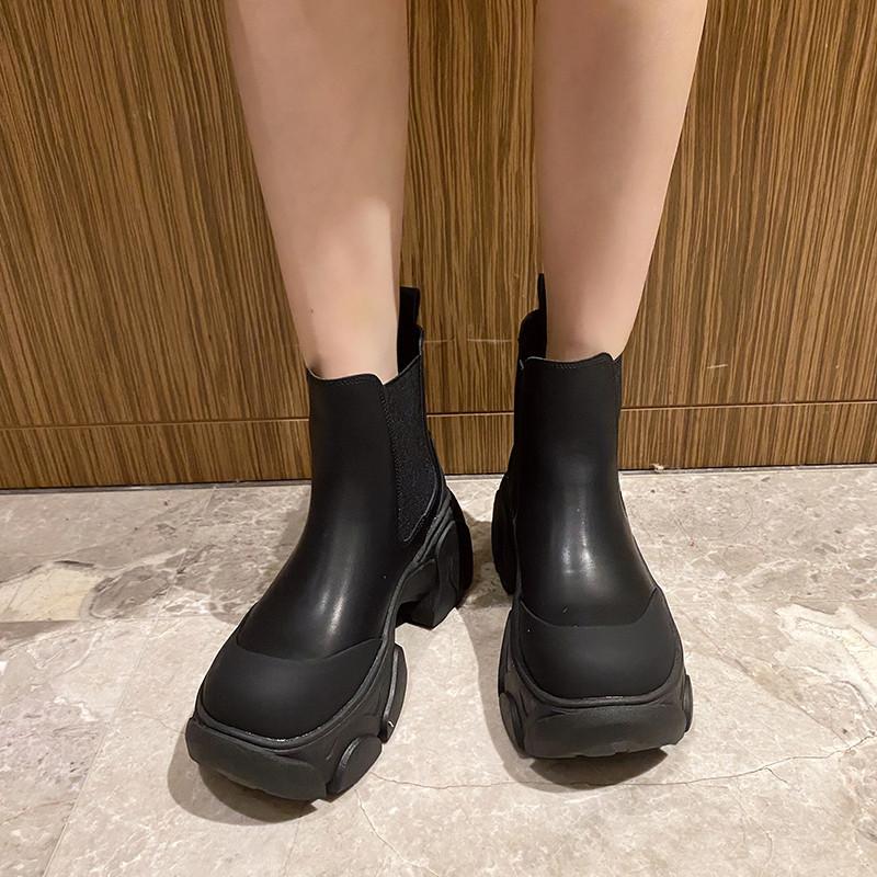 DANDT松糕厚底馬丁靴2023冬季新款時尚切爾西靴女煙筒靴短靴圓頭女靴子(24 FEB TATFM) 歐美女鞋