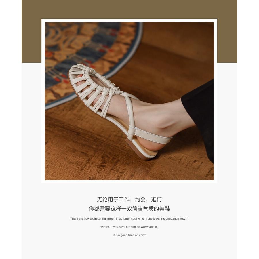 DANDT歐韓小眾款女鞋圓頭細帶編織涼鞋時尚復古平底羅馬鞋豬籠鞋網紅鞋(24 APR TAI) 歐美女鞋
