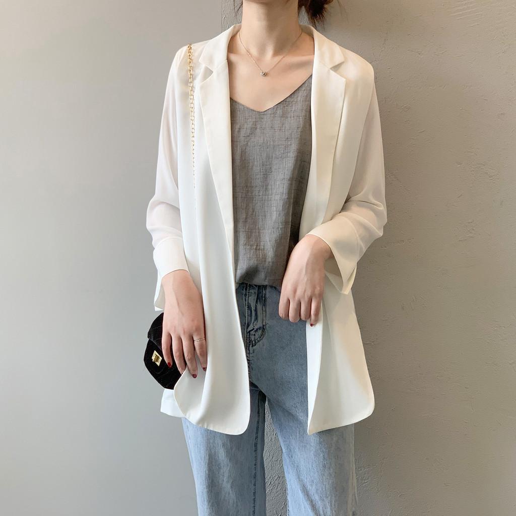 DANDT 網紅雪紡小西裝外套薄款女 2024春夏新款垂感韓版防曬0506(24 APR Ian) 歐美服飾