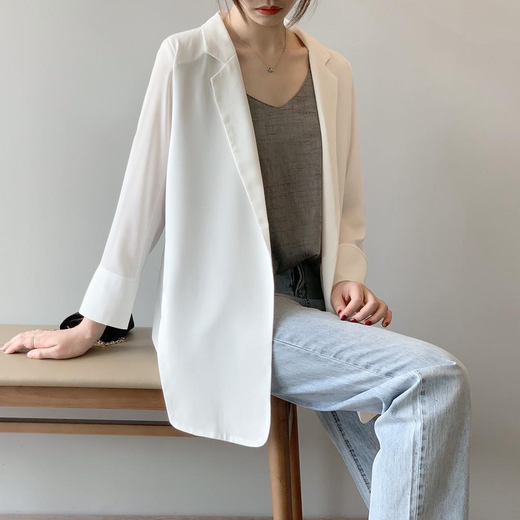 DANDT 網紅雪紡小西裝外套薄款女 2024春夏新款垂感韓版防曬0506(24 APR Ian) 歐美服飾