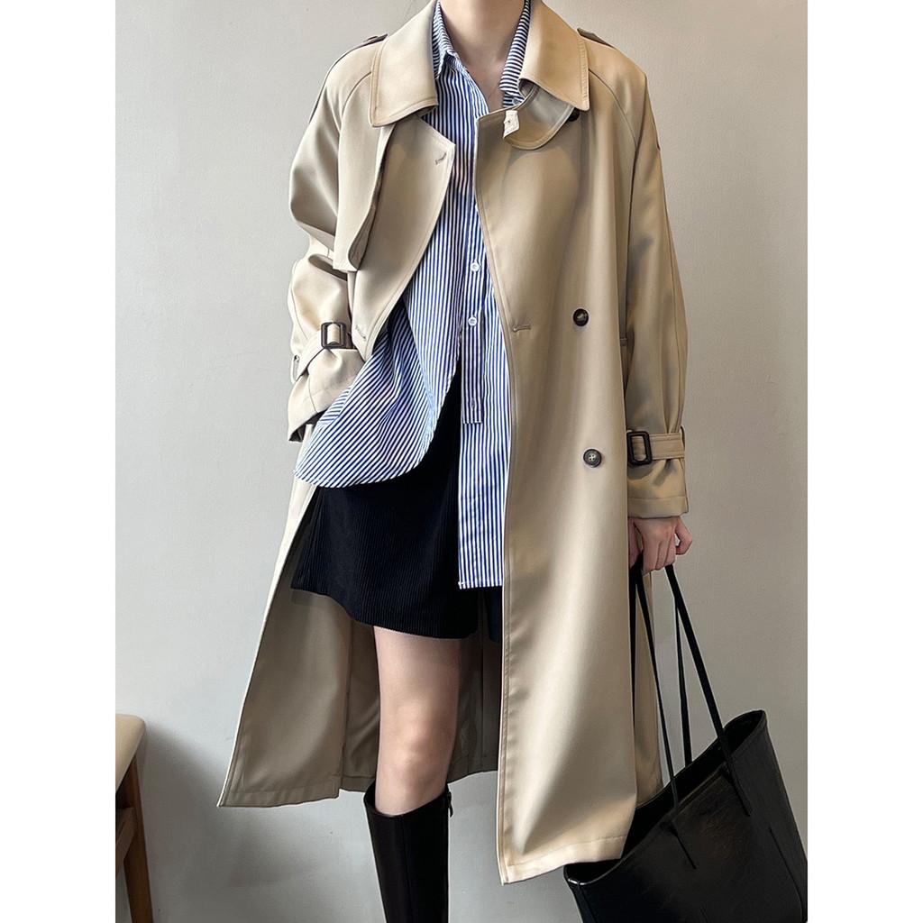 DANDT 英倫風雙排扣風衣女2024春季新款寬松垂感中長款外套80697(24 APR Ian) 歐美服飾