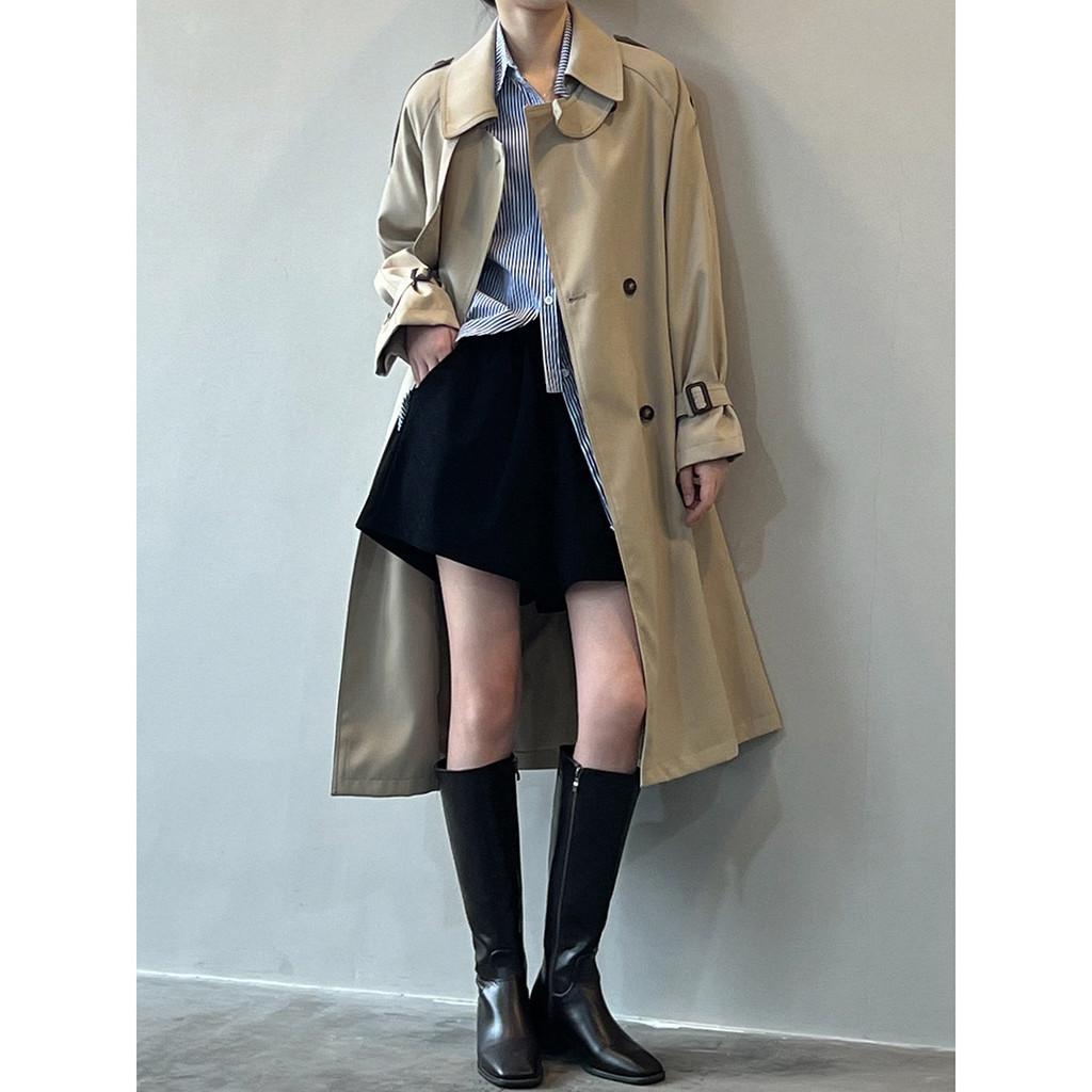 DANDT 英倫風雙排扣風衣女2024春季新款寬松垂感中長款外套80697(24 APR Ian) 歐美服飾