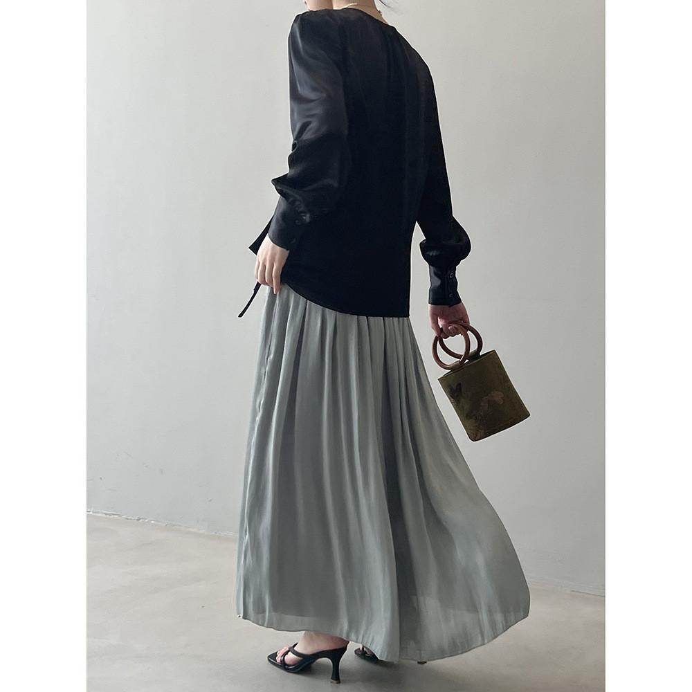 DANDT 韓版百搭V領系帶長袖襯衫女 2024春夏氣質側綁帶襯衣80921(24 APR Ian) 歐美服飾