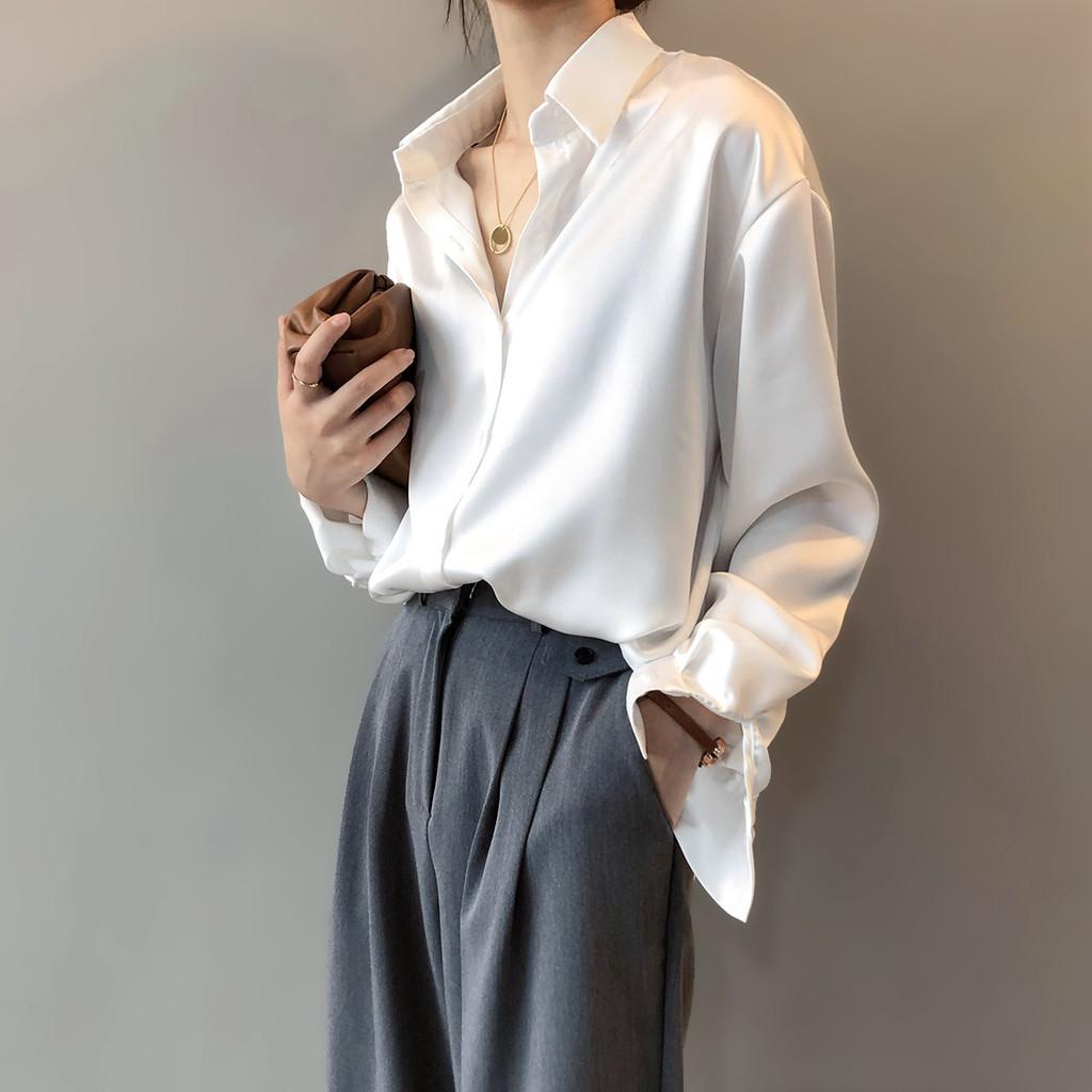 DANDT 襯衫2024春季新款韓版純色氣質寬松顯瘦長袖翻領襯衣女0726(24 APR Ian) 歐美服飾