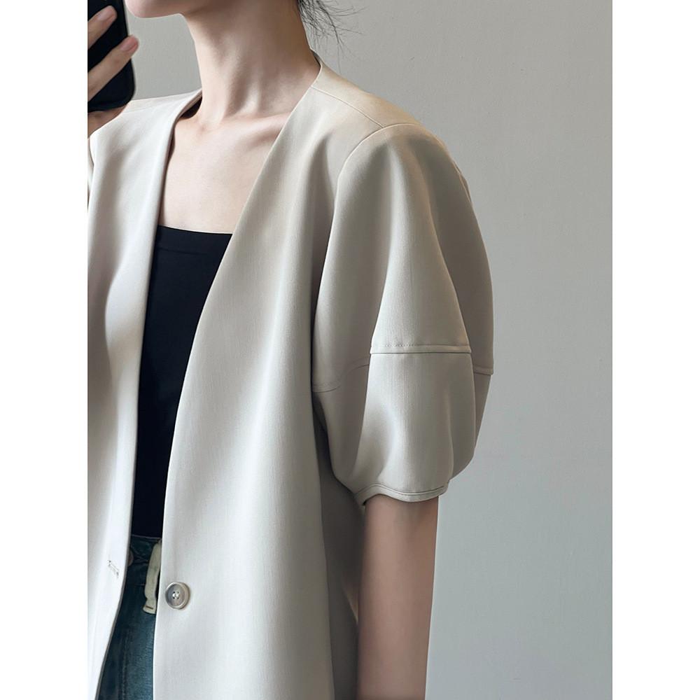 DANDT 韓版泡泡袖短袖西裝外套女2024春夏薄款休閑半袖西服80952(24 APR Ian) 歐美服飾