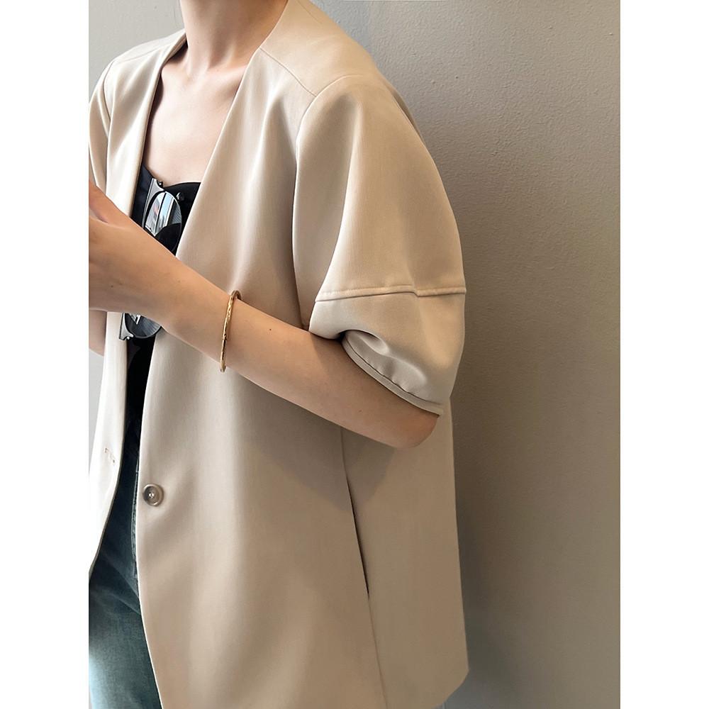 DANDT 韓版泡泡袖短袖西裝外套女2024春夏薄款休閑半袖西服80952(24 APR Ian) 歐美服飾
