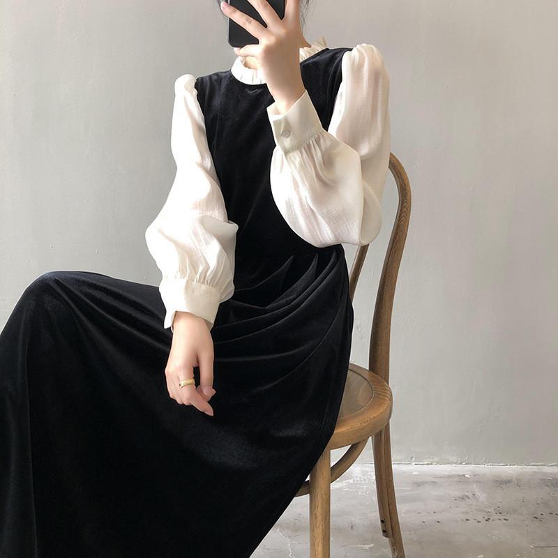 DANDT 圓領拼接撞色連衣裙女2024春季新款法式復古赫本風裙子80308(24 APR Ian) 歐美服飾