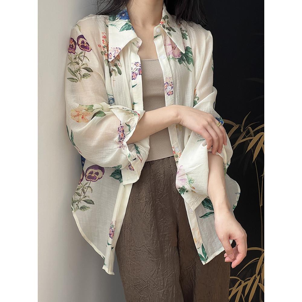 DANDT 法式碎花襯衫女 2024春夏新款高級感時尚氣質寬松上衣 80962(24 APR Ian) 歐美服飾