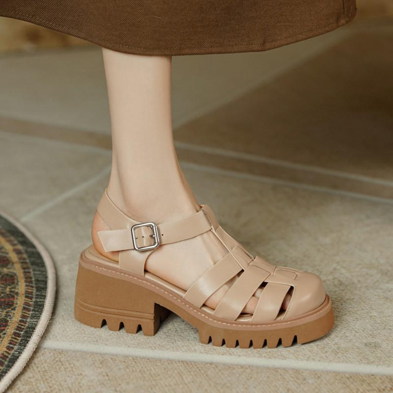 DANDT歐洲站真皮厚底編織羅馬涼鞋女2024年夏季新款包頭粗跟高跟女鞋子(24 APR TA)同風格賣場搜尋-歐美女鞋