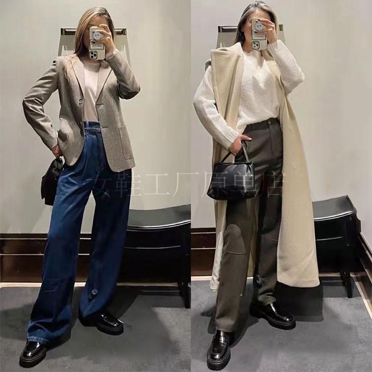 DANDT女鞋真皮厚底小皮鞋粗跟一腳蹬增高復古樂福鞋牛皮(24 APR TA) 外銷女鞋