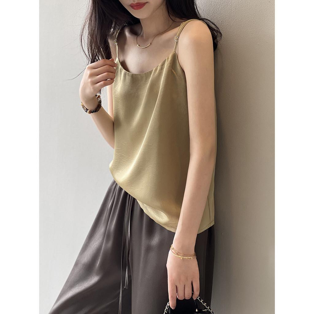 DANDT中式提花緞面無袖吊帶背心女2024夏季氣質內搭打底上衣82050(24 JUL Ian) 歐美服飾