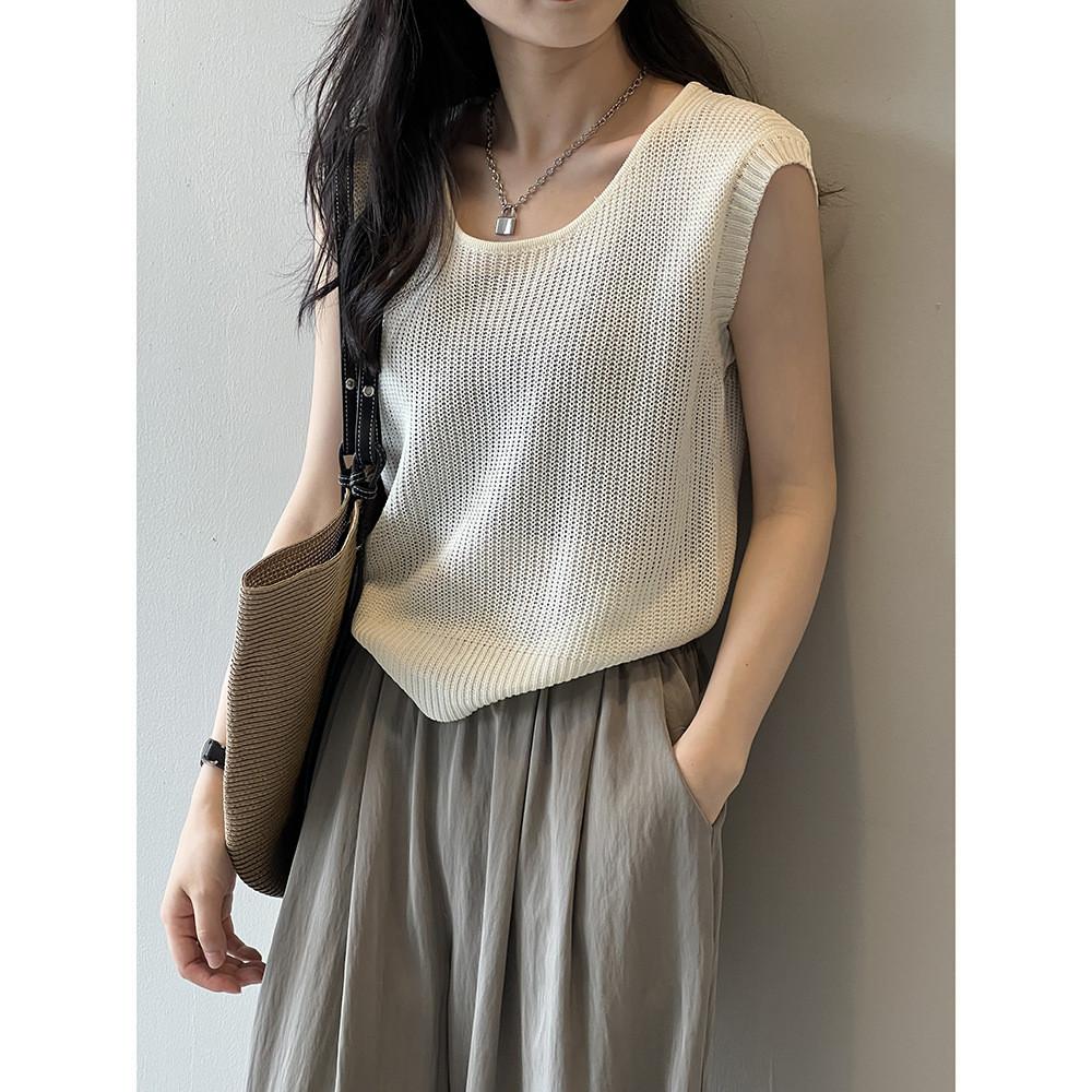 DANDT簡約針織小背心女2024夏季新款寬鬆外穿別緻上衣無袖T恤P788(24 JUL Ian) 歐美服飾