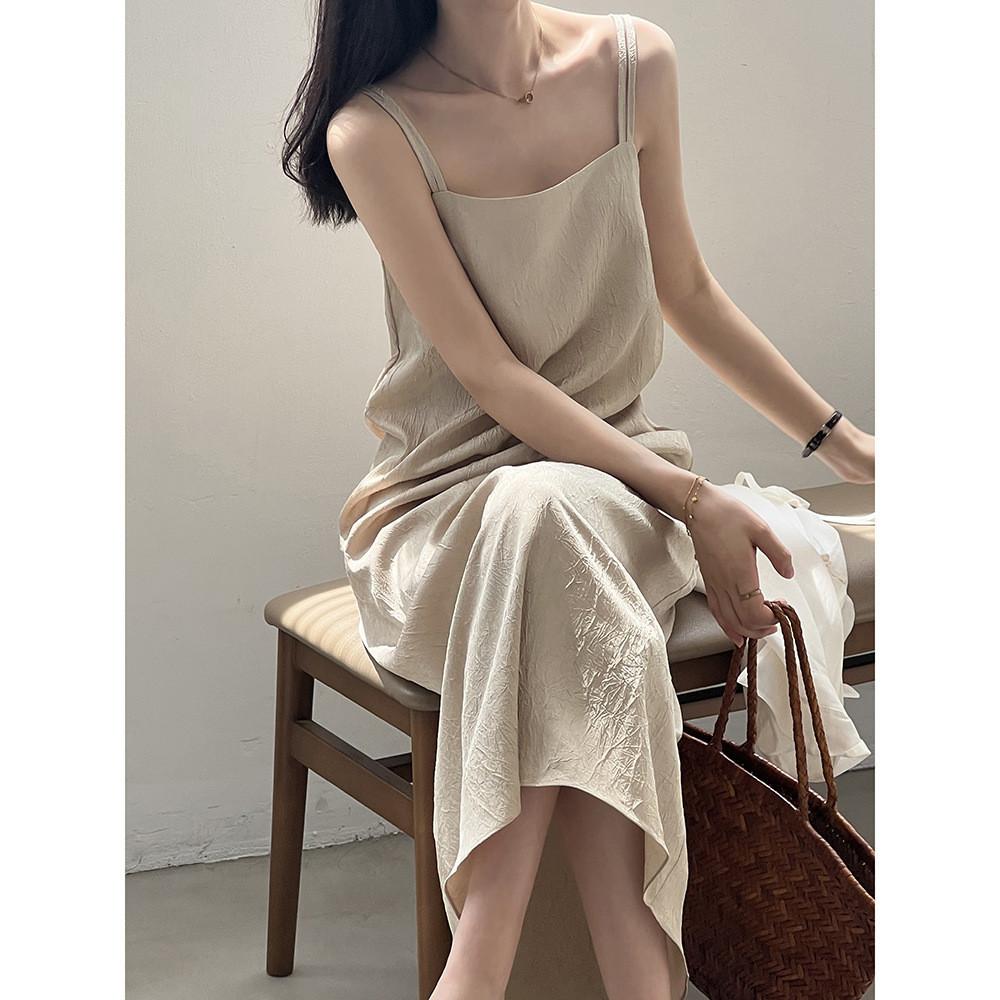 DANDT新中式國風盤扣褶皺吊帶裙女2024夏季新款寬鬆連衣長裙82008(24 JUL Ian) 歐美服飾