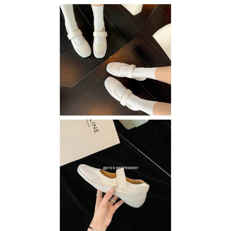 真皮休閒鞋DANDT時尚牛皮魔鬼氈一字帶通勤小白鞋（24 MAY LON）同風格請在賣場搜尋-歐美女鞋