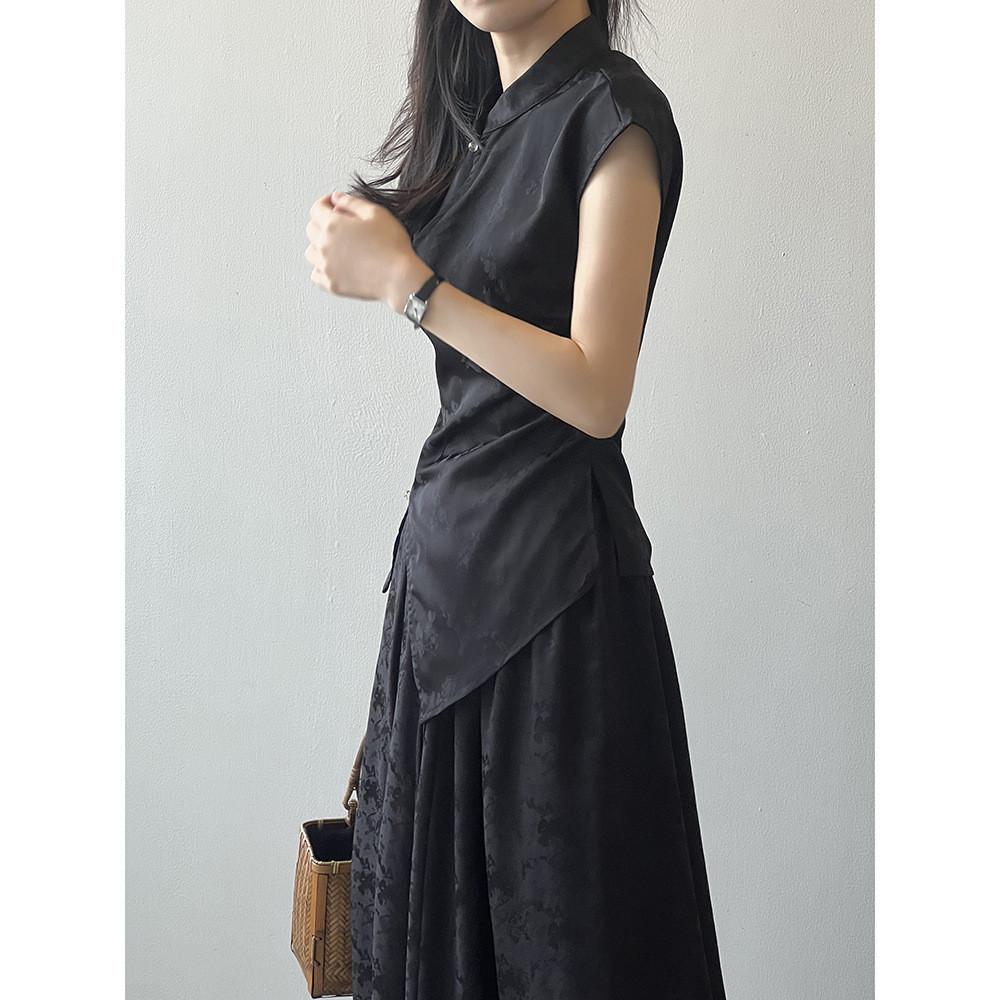 DANDT新中式立領提花斜扣襯衫女2024夏季新款不規則下襬上衣G3006(24 JUL Ian) 歐美服飾