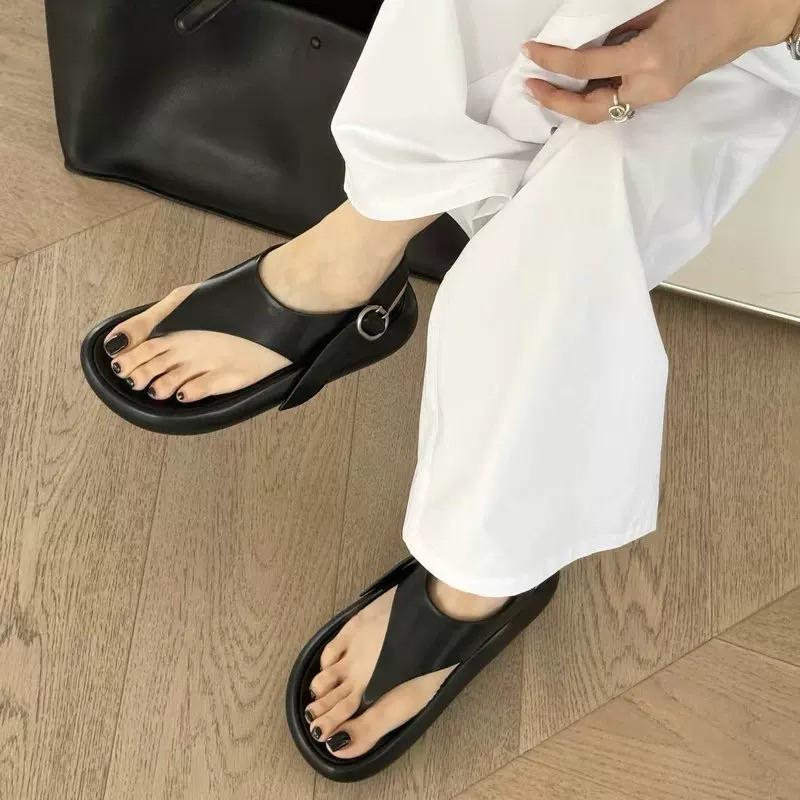 真皮涼鞋DANDT時尚牛皮夾腳圓頭厚底涼鞋（24 AUG TA）同風格請在賣場搜尋-華流女鞋