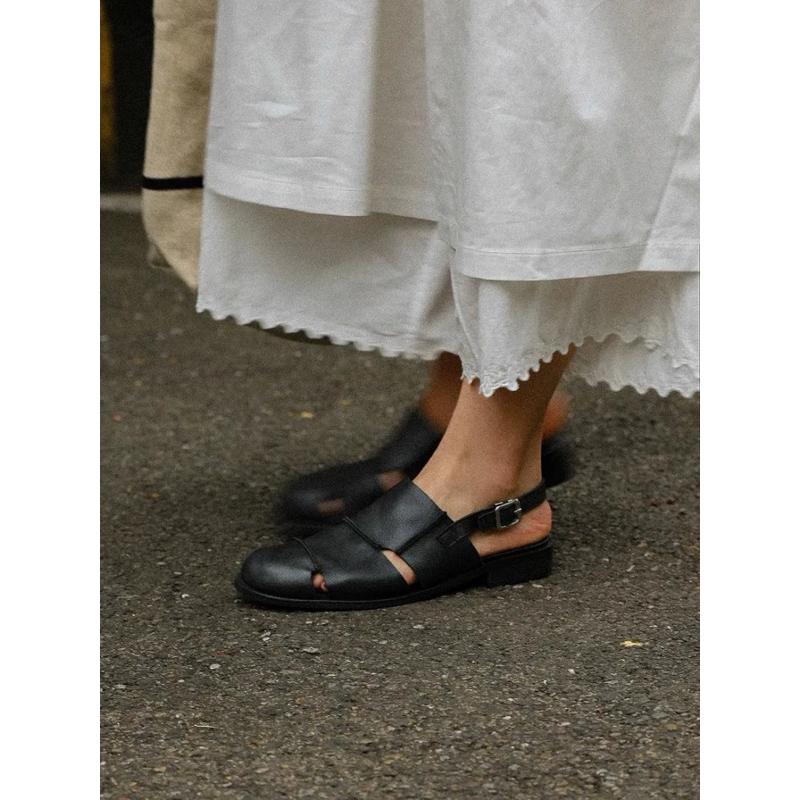 真皮涼鞋DANDT時尚真皮包頭鏤空羅馬平底涼（24 AUG TA）同風格請在賣場搜尋-歐美女鞋