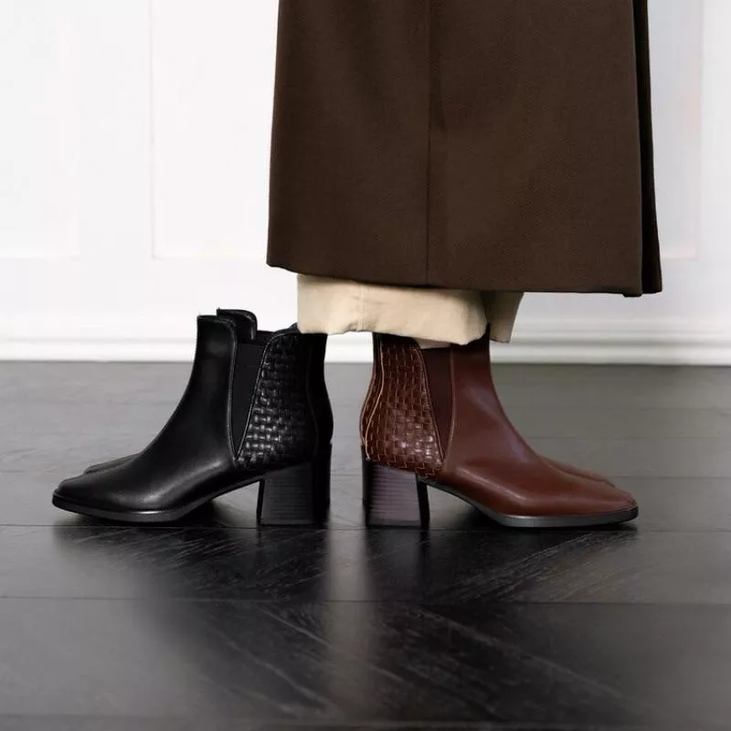 真皮短靴DANDT時尚手抓牛皮繫帶側拉鍊粗跟短靴（24 OCT SAK）同風格請在賣場搜尋-歐美女鞋