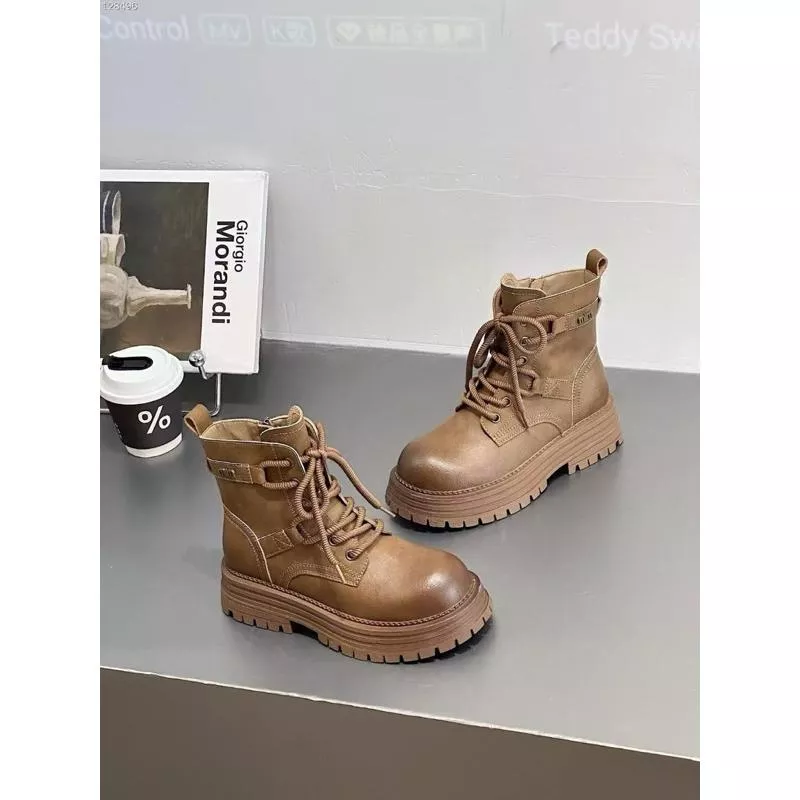 真皮馬丁靴DANDT百搭真皮圓頭繫帶側拉鍊戰鬥短靴（24 OCT WXY）同風格請在賣場搜尋-華流女鞋