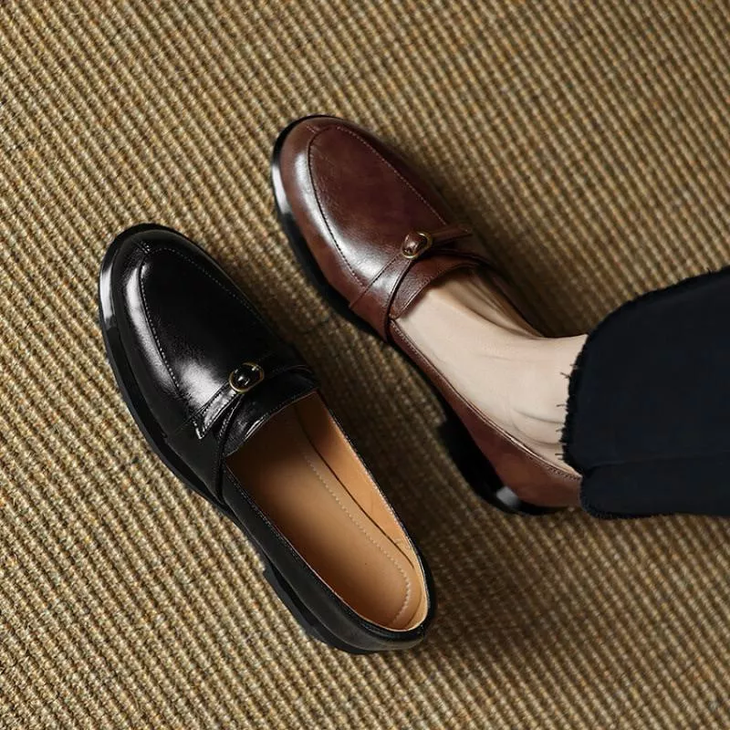 真皮樂福鞋DANDT時尚套腳小圓釦低跟樂福鞋（24 OCT SAK）同風格請在賣場搜尋-歐美女鞋