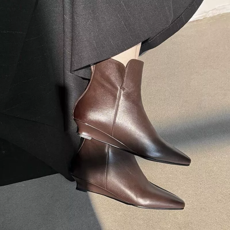 真皮短靴DANDT時尚羊皮方頭後拉鍊坡跟短靴（24 NOV lon）同風格請在賣場搜尋-歐美女鞋