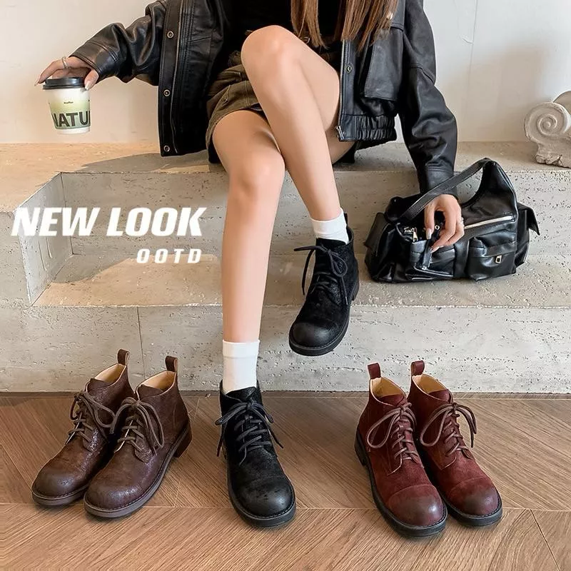 真皮短靴DANDT時尚水洗牛皮擦色圓頭短靴（24 NOV lon）同風格請在賣場搜尋-歐美女鞋