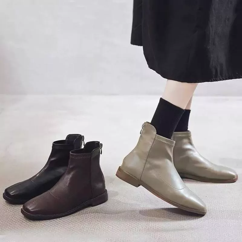 休閒短靴DANDT時尚韓版彈力後拉鍊牛筋底短靴（24 DEC TA）同風格請在賣場搜尋-歐美女鞋